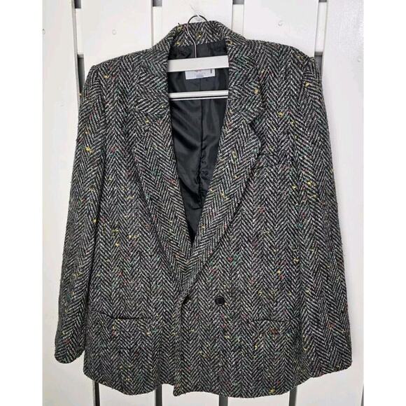 Vintage JP Japan Rainbow Confetti Herringbone Tweed Blazer Coat Womens Large 14 - Picture 1 of 13